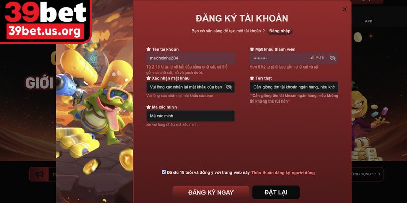 Hướng dẫn các bước đăng ký 39BET nhanh nhất
